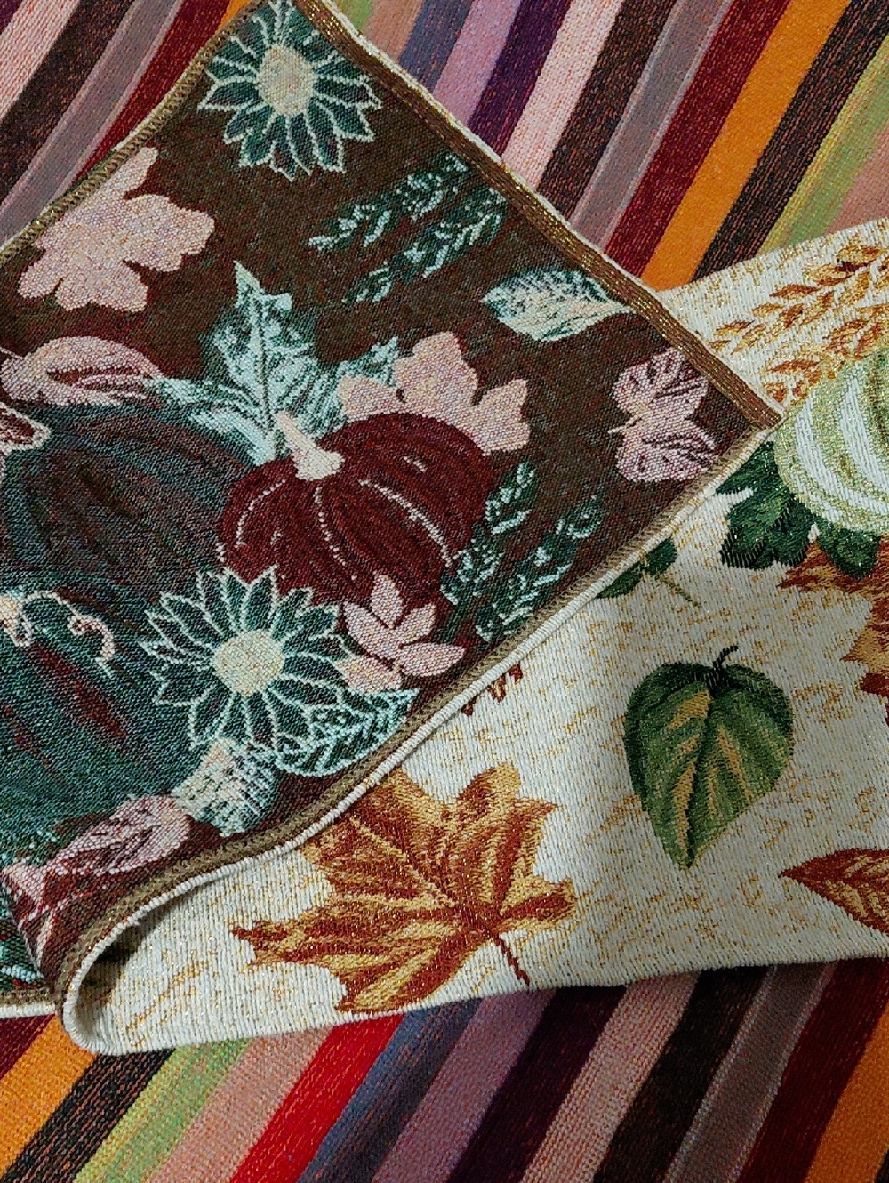 Autumn Harvest Tapestry Throw - Pumpkin & Leaf Motif